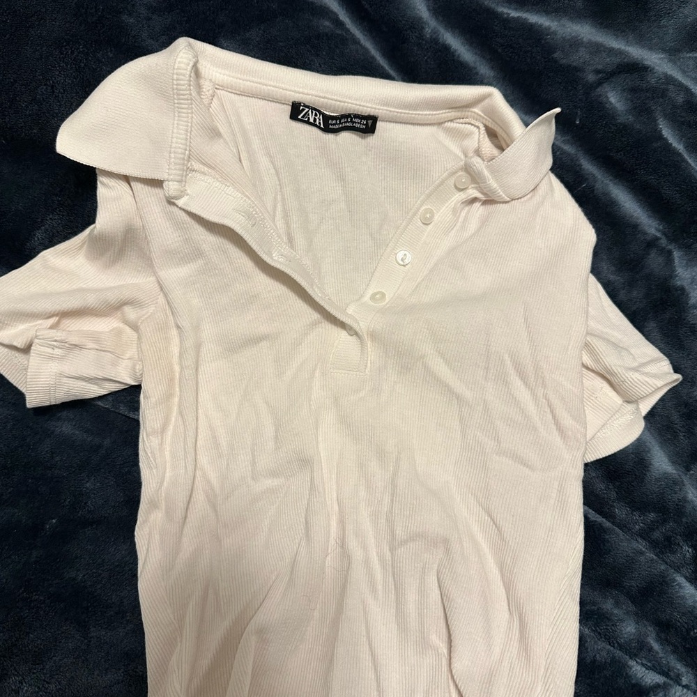 Zara White Ribbed Crop Top